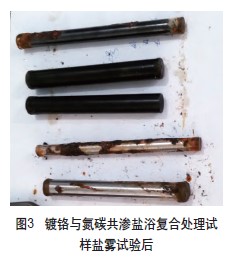 鍍鉻與氮碳共滲鹽浴復(fù)合處理試樣煙霧試驗(yàn)后